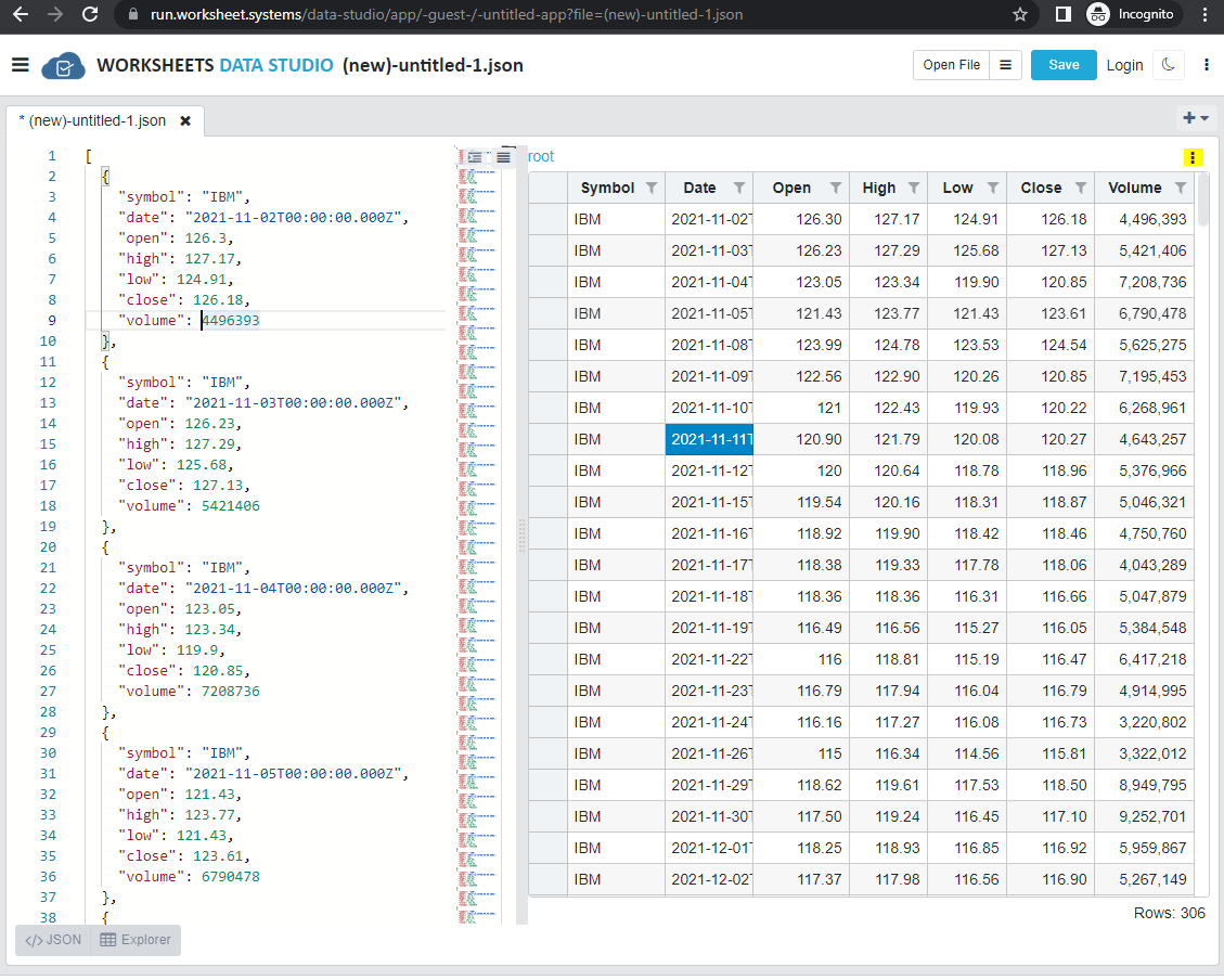 WORKSHEETS JSON Editor